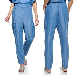 DKNY Cargo Jogger Pants In Indigo Size 10 Lightweight Lyocell Boho 90s Highrise